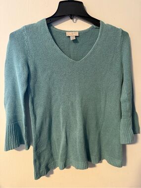 LOFT Women's Light Teal V-Neck Knit Sweater Size L